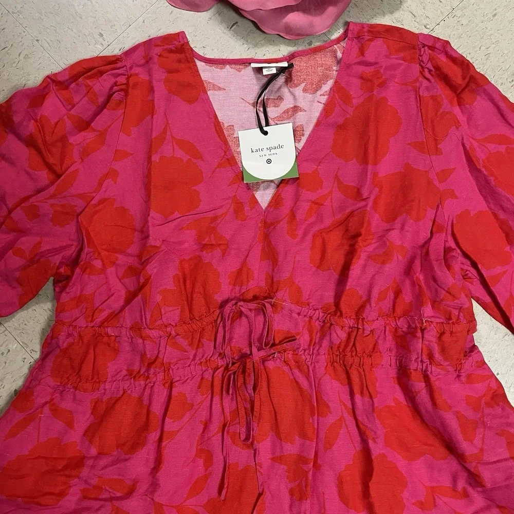 KATE SPADE x TARGET Sz 3X Classic Rose Linen Blend Tiered Long Sleeve Maxi Dress